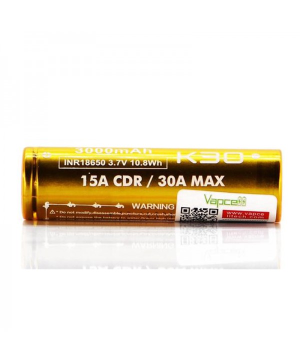 Vapcell K30 18650 15A/30A Flat Top 3000mAh Battery